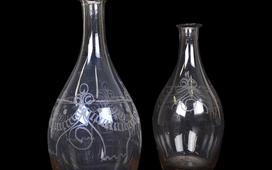 Two etched glass decanters, probably Cederberg glassworks, 17th/19th century.