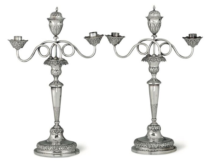 Two silver candle holders, Genoa, 19th century