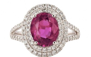 UNHEATED Pink-Purple Sapphire and Diamond Platinum Ring