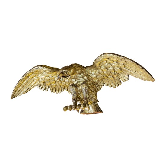 VERY FINE AND RARE CARVED GILTWOOD SPREAD-WINGED AMERICAN EAGLE, ATTRIBUTED TO WILLIAM RUSH, PHILADELPHIA, PENNSYLVANIA, CIRCA 1830