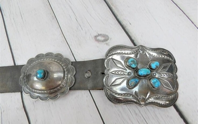 VTG Native American Turquoise Silver Concho Belt