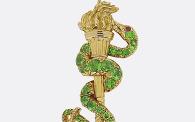 Victorian Demantoid Garnet and Diamond Snake Brooch