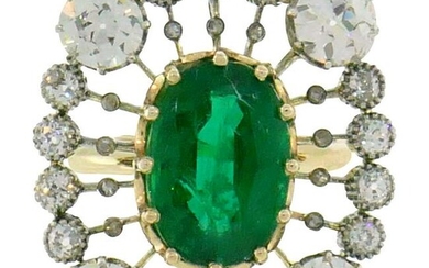 Victorian Emerald Diamond Gold Ring, 1900s