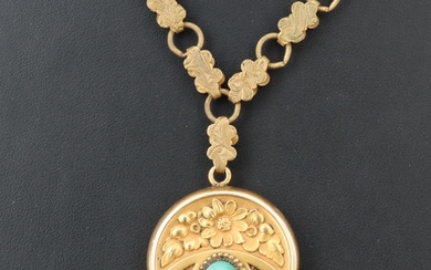 Victorian Revival Peking Glass Locket and Book Chain Necklace