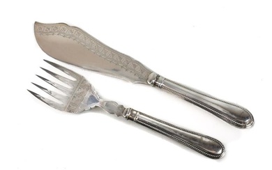 Victorian Silverplate Fish Server Knife & Fork Hand Engraved Designs