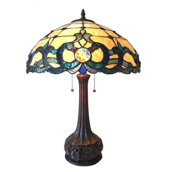 Victorian Stained Art Glass Table Lamp