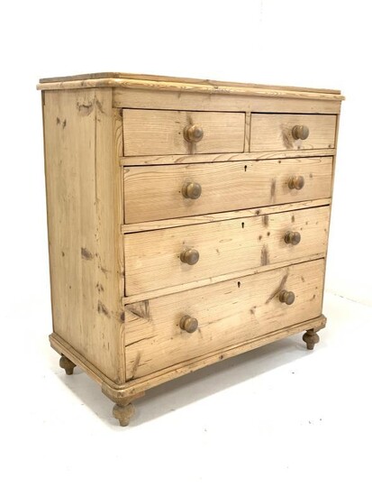 Victorian polished pine chest fitted with two short and...