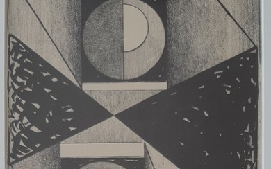 Vilhelm Bjerke-Petersen: Composition. Signed Vilh. Bjerke Petersen 74/150. Lithograph on paper. Framed. Visible size 23.5×16 cm. Frame size 38×28.5 cm.