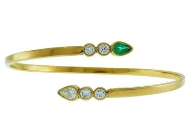 Vintage 14k Yellow Gold Snake Bangle Bracelet Emerald