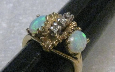 Vintage 14kt Opal & Diamond Ring, Mid-Century, size