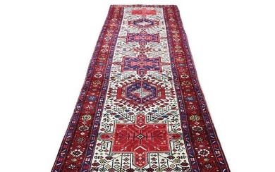 Vintage Persian Heriz Pure Wool Hand-Knotted Runner