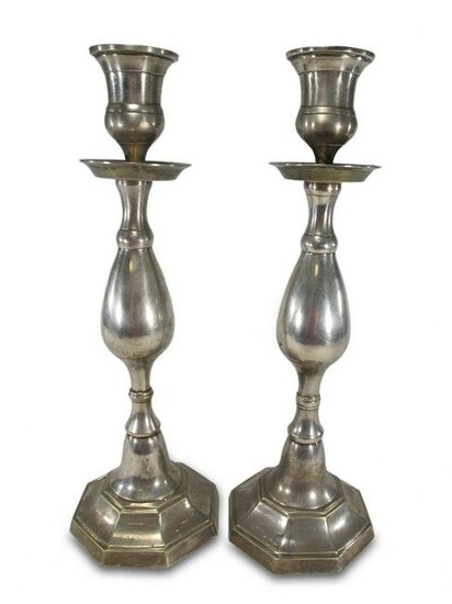 Vintage pair of bronze silverplated candlesticks
