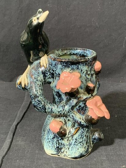 Vntg Handcrafted Ceramic Bird Figural Asian Vase