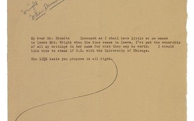 WRIGHT, FRANK LLOYD. Brief Typed Letter Signed, "FLLW,"