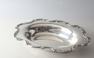 Wallace Sterling Silver Oval Vegetable Serving Bowl with repousse c-scroll rim