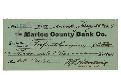 Warren G. Harding Signed Check