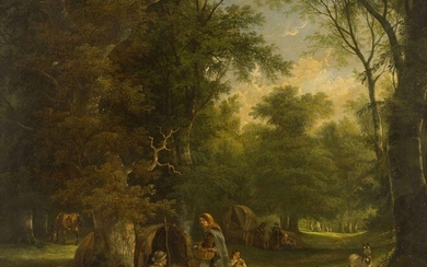 William Shayer Snr, British 1787-1879- A wooded landscape with a gypsy encampment; oil on canvas, signed Ã¢â‚¬ËœWm ShayerÃ¢â‚¬â„¢ (lower centre), 49 x 60 cm. Note: The present work typifies the approach which defined ShayerÃ¢â‚¬â„¢s output. He was...