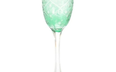 Wine Stem, Brilliant Period Cut Glass, Green Cut to
