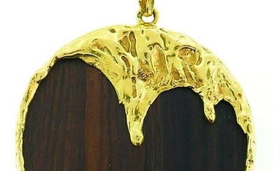 Wood 18k Yellow Gold PENDANT French 1970s
