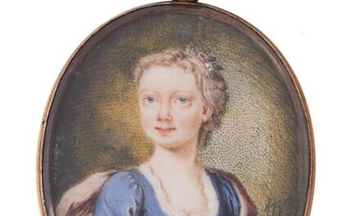 Y English School (18th century), A young woman, wearing blue dress with lace trim