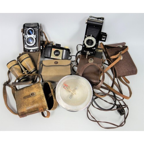 Yashica 635 twin lens camera with lens hood, Kodak Brownie S...