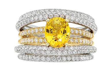 Yellow Sapphire, Diamond, Gold Ring The ring features an...