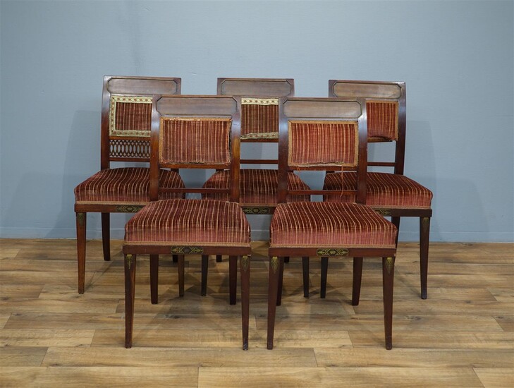 (-), set van 5 Hollandse mahonie biedermeier stoelen...