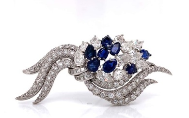 10 Ct Art Deco Diamond and Sapphire Brooch