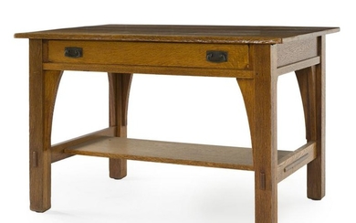 An L. & J.G. Stickley oak library table, No. 614