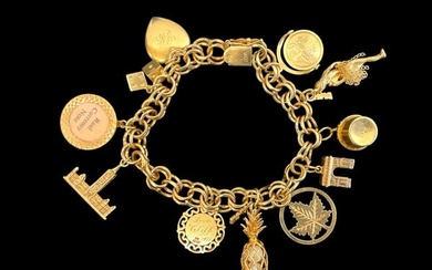 10K Yellow Gold Charm Bracelet with 14K and 10 Suspended Charms