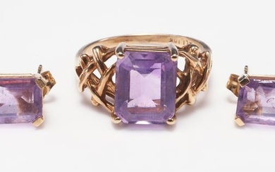 10K Yellow Gold & Purple Stone Jewelry Set.