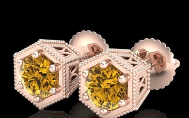 1.15 ctw Intense Fancy Yellow Diamond Art Deco Earrings 18k Rose Gold