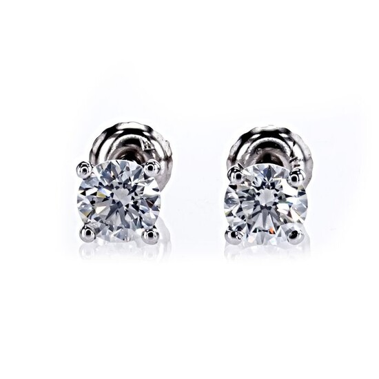1.24 TcwE/VS2 Round Diamond Earrings - 14 kt. White gold - Earrings Diamond - No Reserve