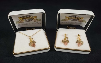 12K Gold Leaf Earrings and 10K Necklace Set by Stamper Genuine