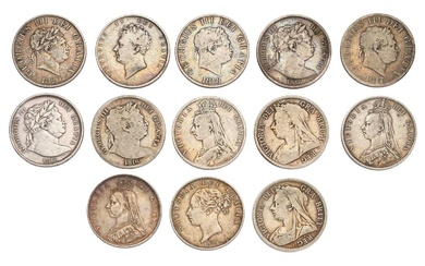 13x 19th Century Halfcrowns, to include; George III, (2x)1816 one...