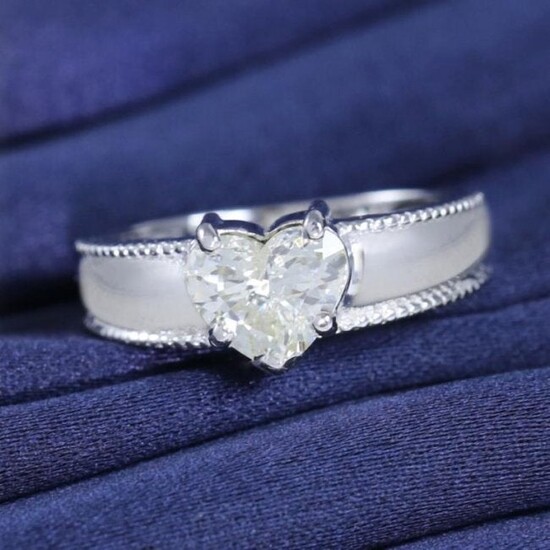 14 K White Gold Heart Shape Solitaire Diamond Ring