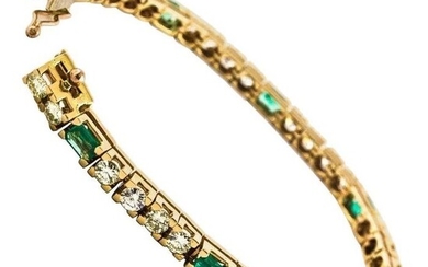 14 kt. Pink gold - Bracelet - Diamonds, Emeralds