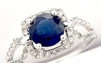 14 kt. White gold - Ring - 1.26 ct Sapphire - Diamonds