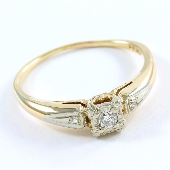 14 kt. White gold, Yellow gold - Ring - 0.12 ct Diamond