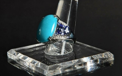 14K WG, Tanzanite, Diamond and Turquoise Ring