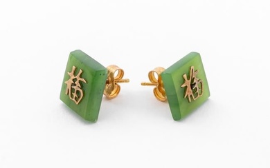 14K Yellow Gold Jade Earrings