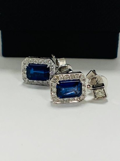14ct White Gold Sapphire and Diamond drop earrings...
