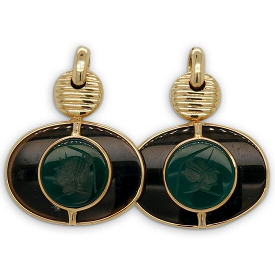 14k Mother Of Pearl, Onyx and Cameo Earrings