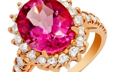 14k Rose Gold 5.96ct Pink Topaz 1.10ct Diamond Ring