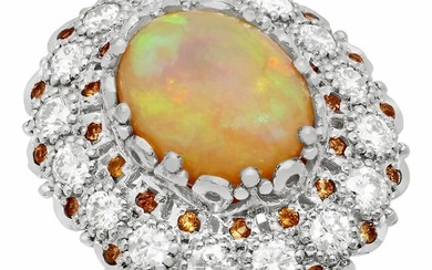 14k White Gold 7.09ct White Opal 0.48ct Orange Sapphire 2.21ct Diamond Ring