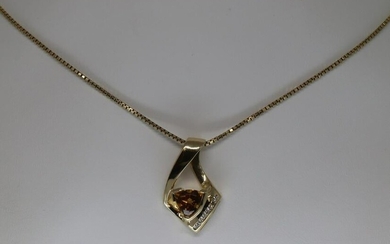 14kt Ladies Diamond & Citrine Necklace
