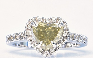 1.50 ct Natural Fancy Yellowish Gray VS2 - 14 kt. White gold - Ring - 1.24 ct Diamond - Diamonds, No Reserve Price