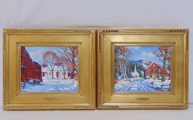 Pair oils, Jacob Greenleaf winter scenes, two oil on