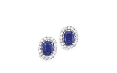 Pair of Sapphire, Colour-Change Sapphire and Diamond Earrings