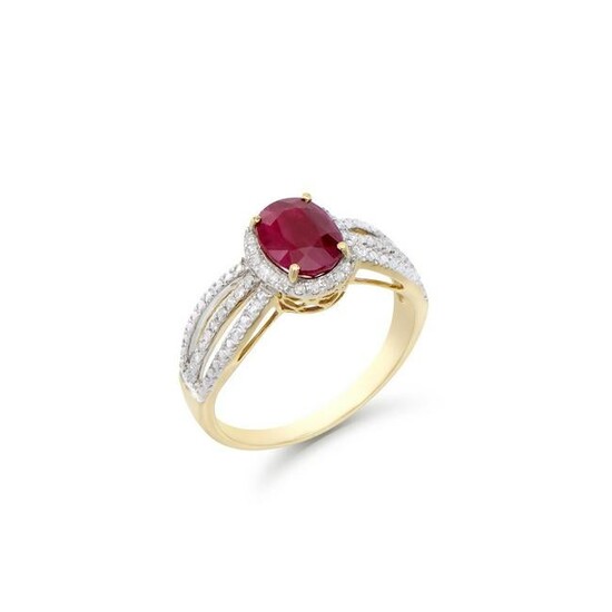 1.68 CTS CERTIFIED DIAMONDS & AFRICAN RUBY 14K YELLOW